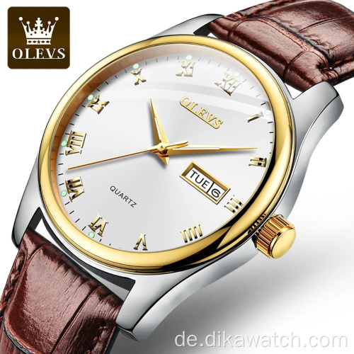 OLEVS Markenuhr für Mann Leder Sport Casual Quarzuhr Kalender Minimalistische Luxus Paar Uhren Für Ehemann Frau Liebhaber